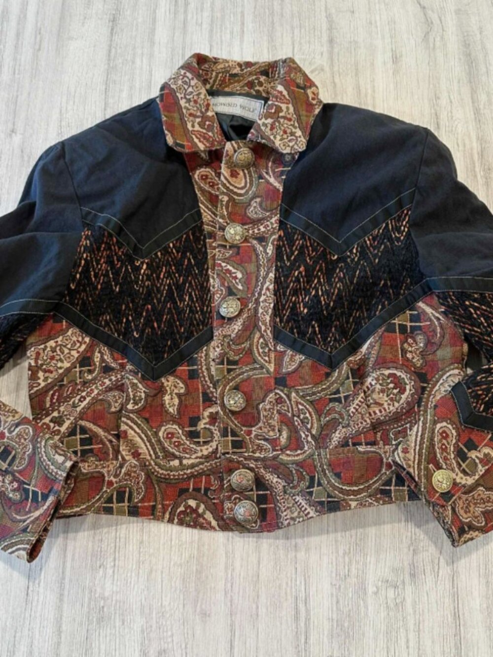Vintage Howard Wolf Women's 8 Tapestry Paisley Jacket Chenille Fringe Cropped US